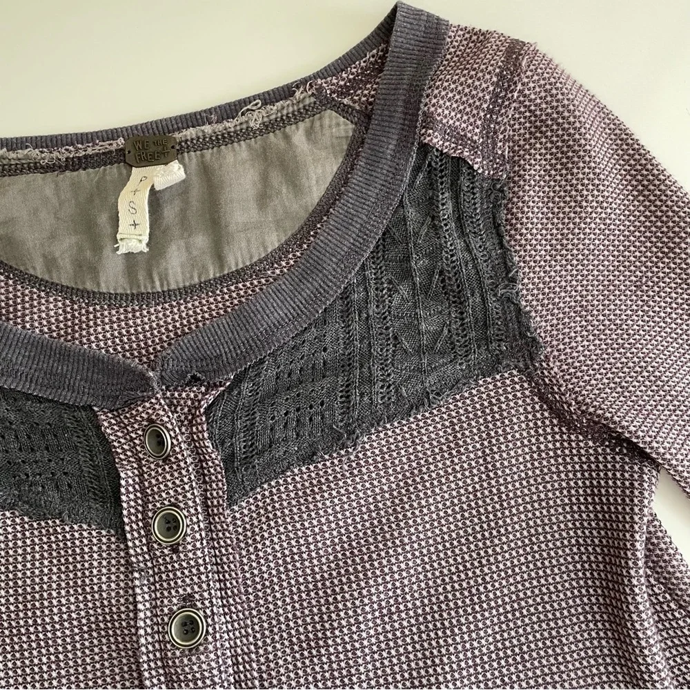 Free People We The Free‎ Crochet Henley Waffle Knit Top Small